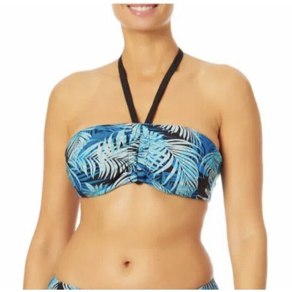 Time & Tru  Halter Bikini Top (Size Small 4/6) Palm Print S Hook Back new